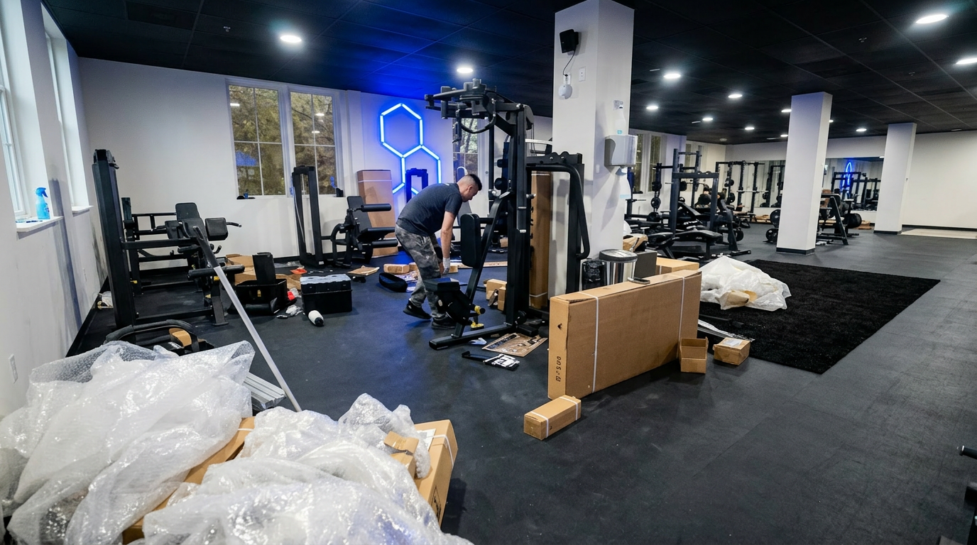 Equipment delivery & install — fitness facility buildout